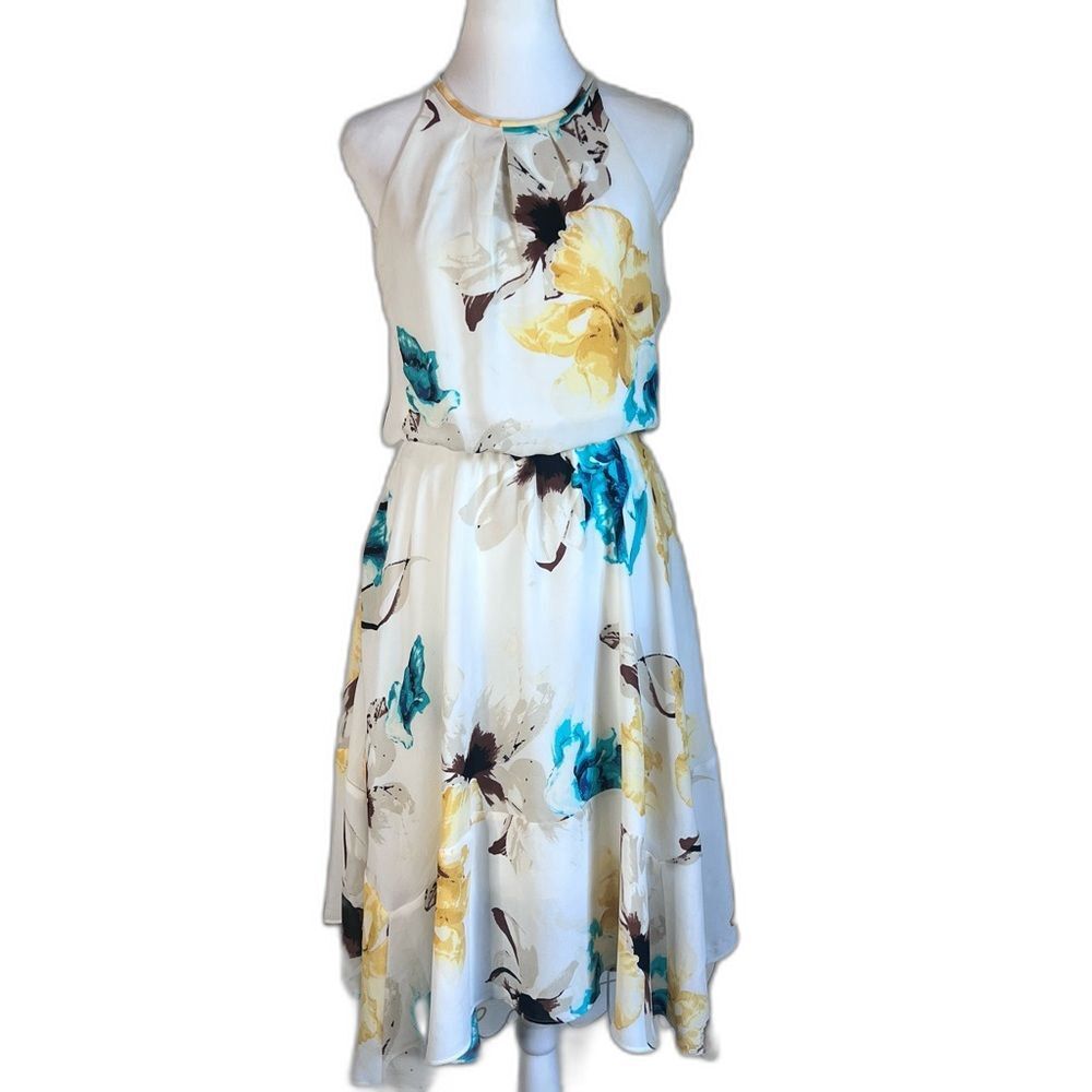White House Black Market - Chiffon Sleeveless Water Color Floral Dress